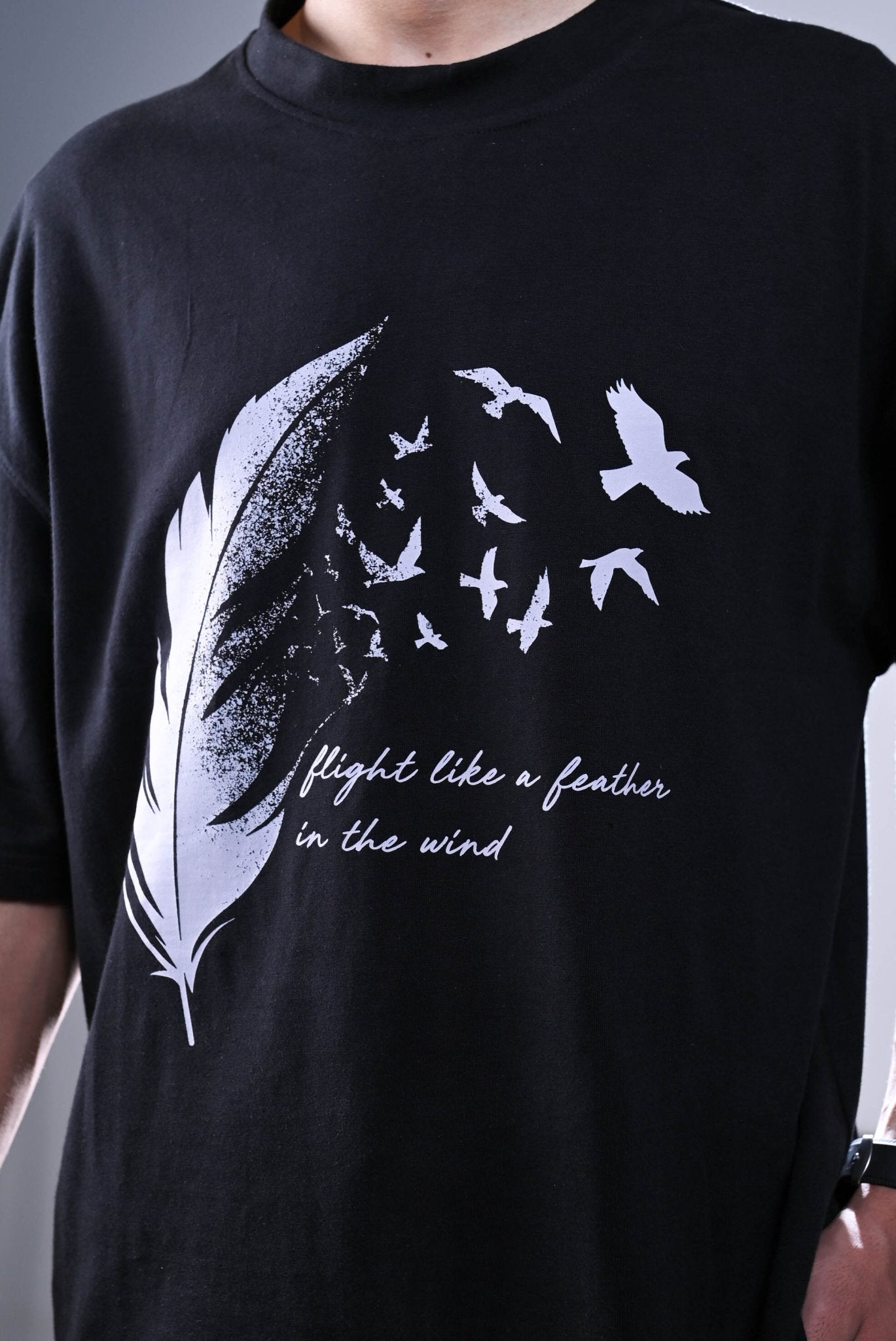 Feather Black Oversized Graphic T-Shirt! - sidewalk.pk