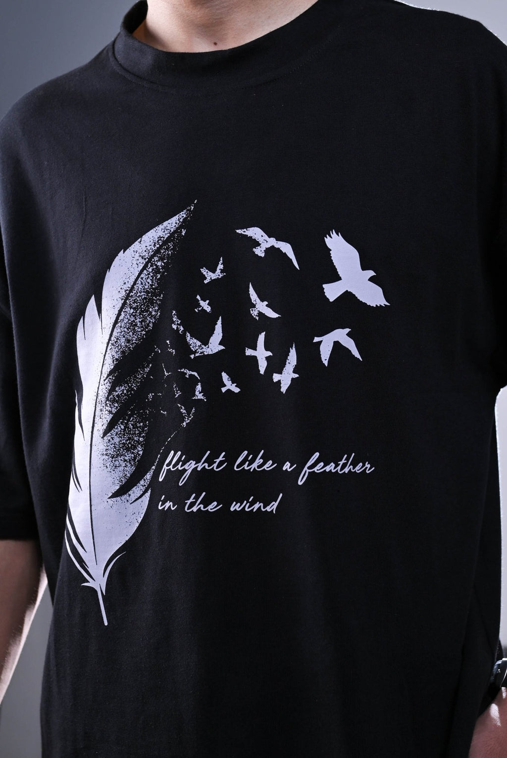 Feather Black Oversized Graphic T-Shirt! - sidewalk.pk