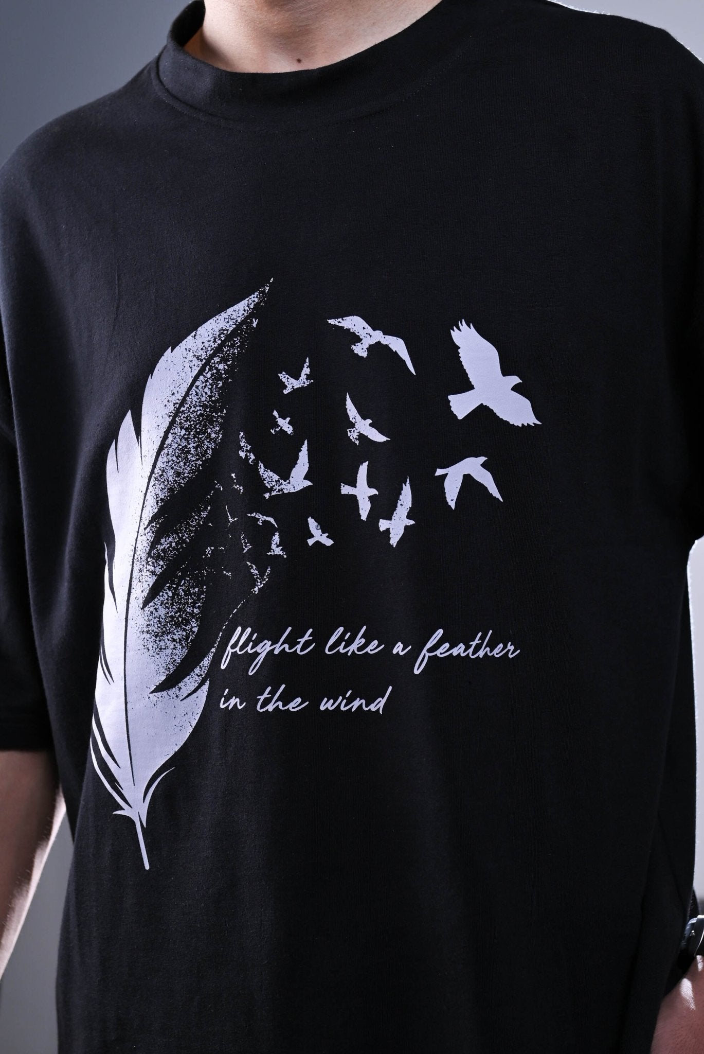 Feather Black Oversized Graphic T-Shirt! - sidewalk.pk